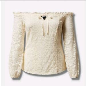 Torrid Stretch Lace Off Shoulder Corset Seamed Long Sleeve Top